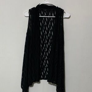 Black Sleeveless Open Knit Semi Sheer Cardigan